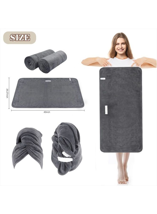 SUNLAND Microfiber Hair Drying Towel 2 Pack Super Absorbent Quick Dry Magic Hair Turban for Drying Long Hair Soft and Large 20 inch X 40 inch Grey - Image 2