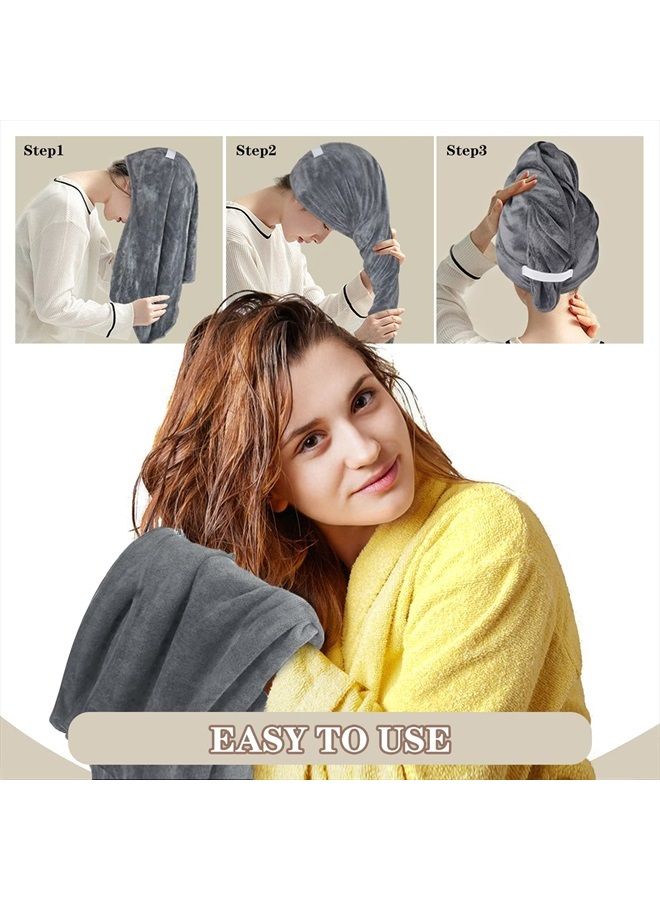 SUNLAND Microfiber Hair Drying Towel 2 Pack Super Absorbent Quick Dry Magic Hair Turban for Drying Long Hair Soft and Large 20 inch X 40 inch Grey - Image 3
