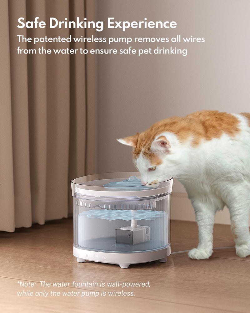 Homerunpet Cat Water Fountain with Wireless Pump, BPA-Free Pet Water Fountain Indoor, Detachable Design, Easy Cleaning Cat Water Bowl for Cats, Dogs, 2L/68oz - Image 3