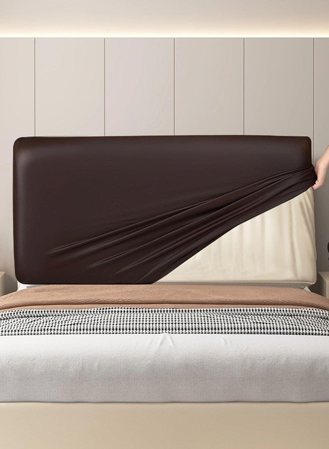 vctops 100% Waterproof PU Leather Stretch Bed Headboard Cover Wipeable Headboard Slipcover Dustproof Bed Head Cover for Bedroom (Dark Coffee,59-66 Inch) - Image 2