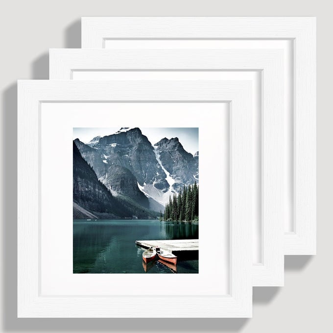 6X6 WHITE PICTURE FRAMES SET OF 3 MADE OF WOODEN AND REAL GLASS SQUARE PHOTO FRAME DISPLAYS 4X4 PICTURE WITH MAT OR 6 X 6 WITHOUT MAT DESKTOP WALL COLLAGE FRAME SET