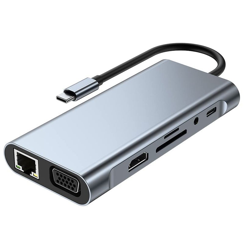 Adapter Zero 11 in 1 TYPE-C to HDTV + 4 VGA + USB + SD Reader + Audio Port + LAN – 4K Resolution - Image 3