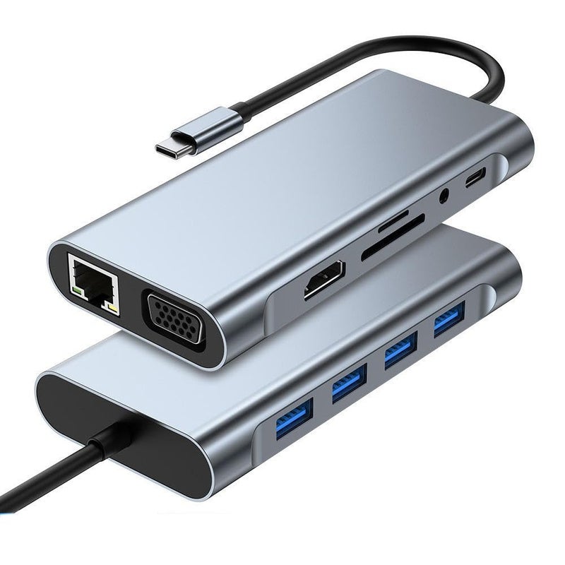 Adapter Zero 11 in 1 TYPE-C to HDTV + 4 VGA + USB + SD Reader + Audio Port + LAN – 4K Resolution - Image 2