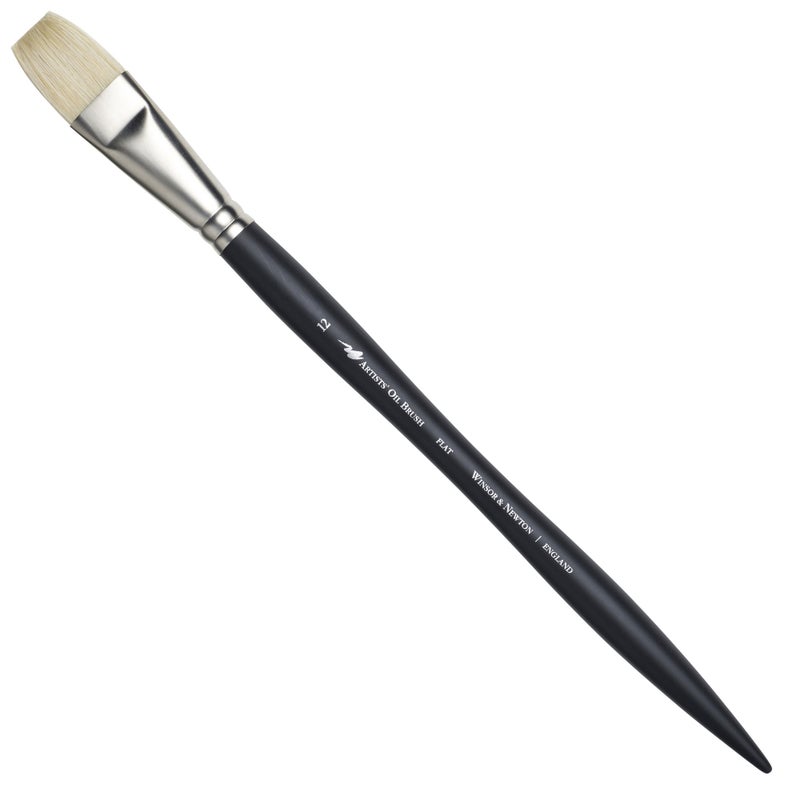 Winsor Newton Winsor & Newton Artists' Oil Hog Paint Brush, Long Handle Size 12, Flat - Image 1