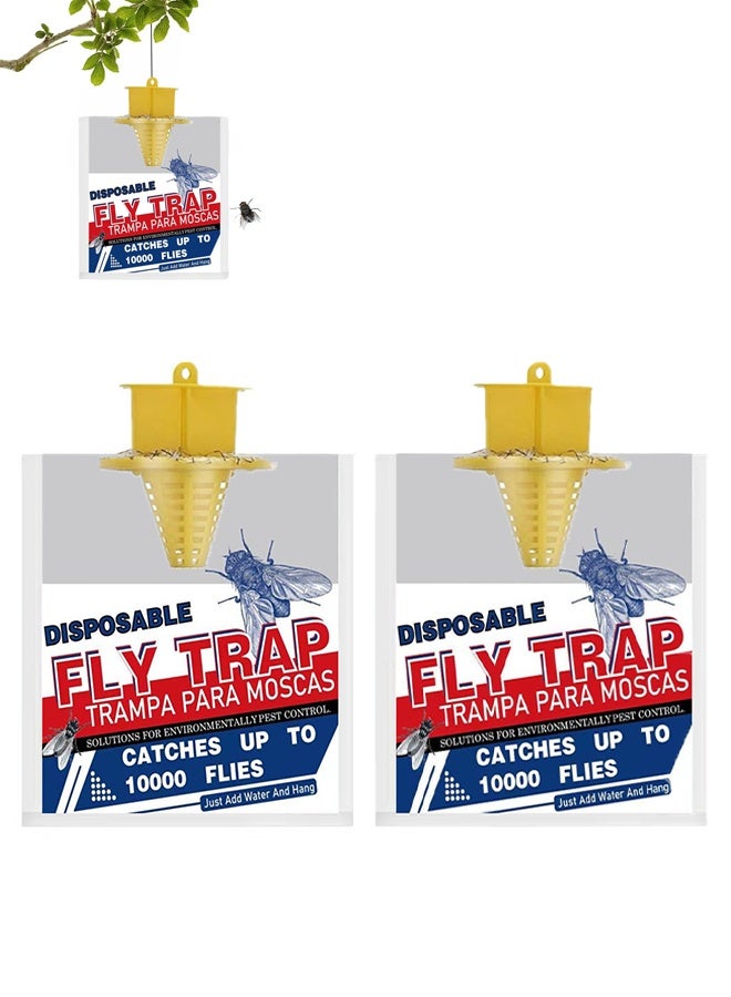 2 Pack Outdoor Disposable Fly Trap, with Natural Attractant Large Fly Trap Bag Bug Catcher Flying Insect Trap for Backyard Balcony Patio Camping - Image 1