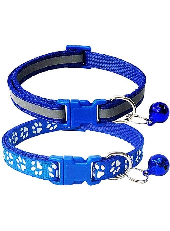 طوق قطط عاكس بطبعة أقدام مع جرس، طوق قطط أساسي، مشبك قابل للتعديل من البوليستر أو أحزمة الأمان - مقاس صغير جدًا (لون أزرق) - Image 1