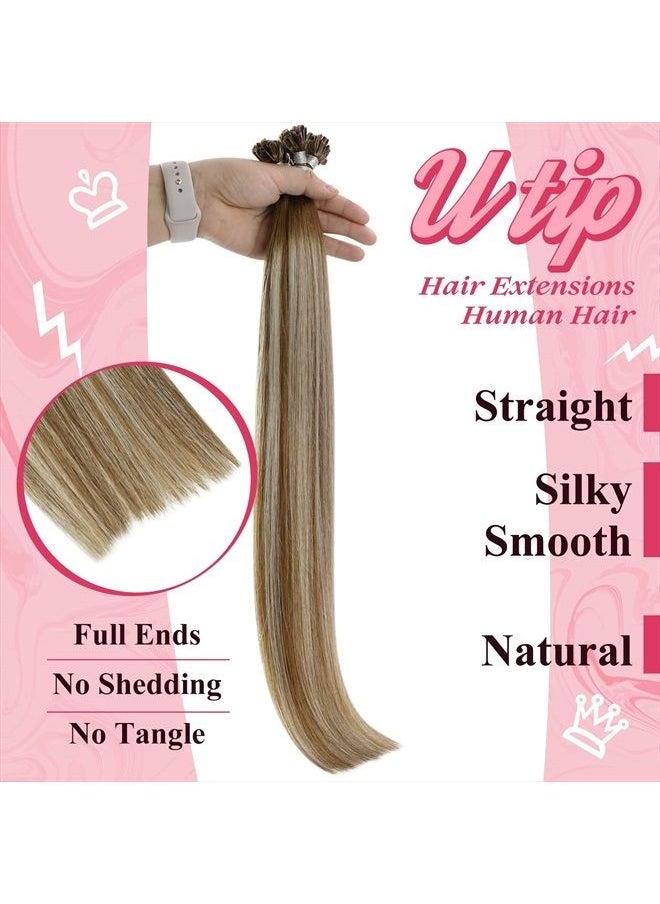 Sunny Hair - [Top] Sunny U Tips Hair Extensions Real Human Hair Blonde Utip Hair Extensions Balayage Medium Brown Ombre Platinum Blonde Utip Fusion Hair Extensions Long Straight Keratin Human Hair 50g/50s 24inch - Image 1