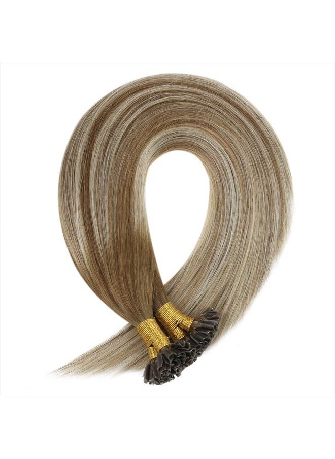 Sunny Hair - [Top] Sunny U Tips Hair Extensions Real Human Hair Blonde Utip Hair Extensions Balayage Medium Brown Ombre Platinum Blonde Utip Fusion Hair Extensions Long Straight Keratin Human Hair 50g/50s 24inch - Image 1