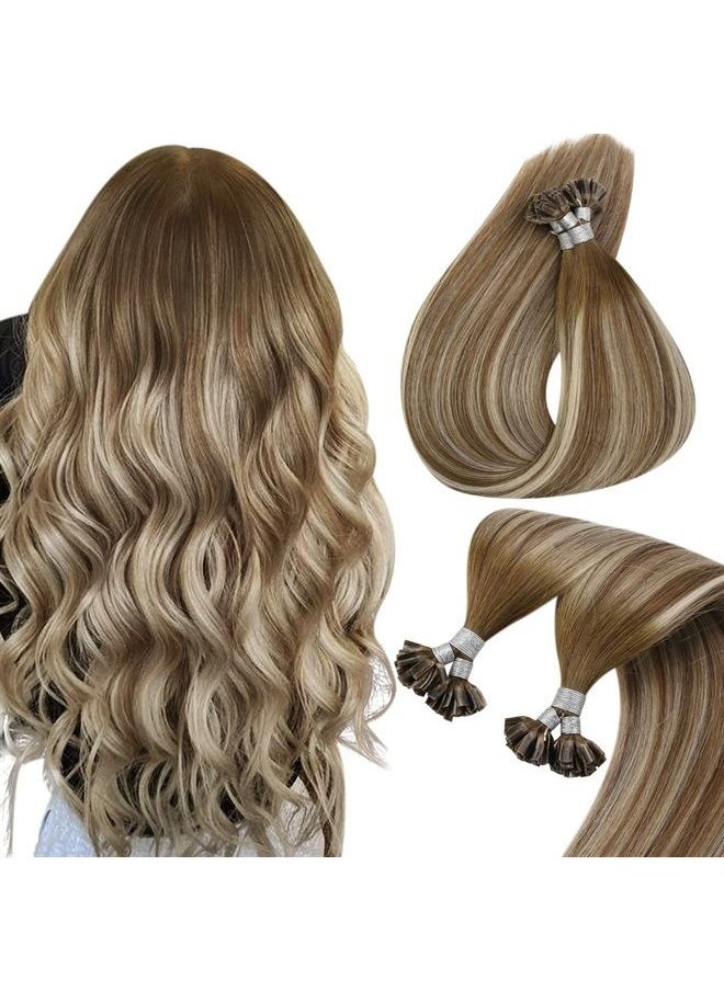 Sunny Hair - [Top] Sunny U Tips Hair Extensions Real Human Hair Blonde Utip Hair Extensions Balayage Medium Brown Ombre Platinum Blonde Utip Fusion Hair Extensions Long Straight Keratin Human Hair 50g/50s 24inch - Image 1