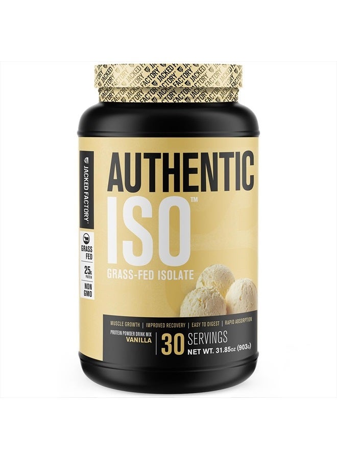 Jacked Factory Authentic ISO Grass Fed Whey Protein Isolate Powder - Low Carb, Non-GMO Muscle Building Protein w/No Fillers, Mixes Perfectly for Post Workout Recovery, Vanilla - 2LB, 30 SV - Image 1
