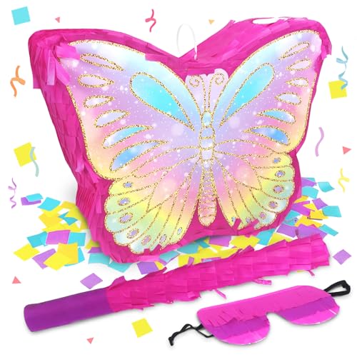 Kidepoch Butterfly Pinata for Birthday Party Supplies Colorful Butterfly Pinata with Stick and Blindfold Butterfly Themed Party Decoration Small Pinata Party Supplies16 x 126 x 42 In - Image 1