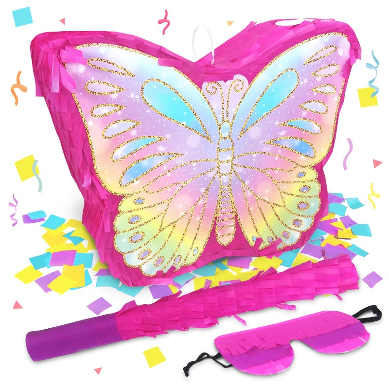 Kidepoch Butterfly Pinata for Birthday Party Supplies Colorful Butterfly Pinata with Stick and Blindfold Butterfly Themed Party Decoration Small Pinata Party Supplies16 x 126 x 42 In - Image 3