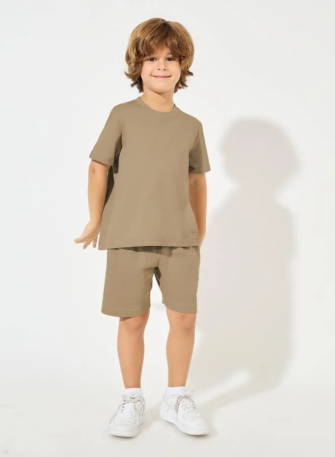 Styli Solid Round Neck T-Shirt and Shorts Set