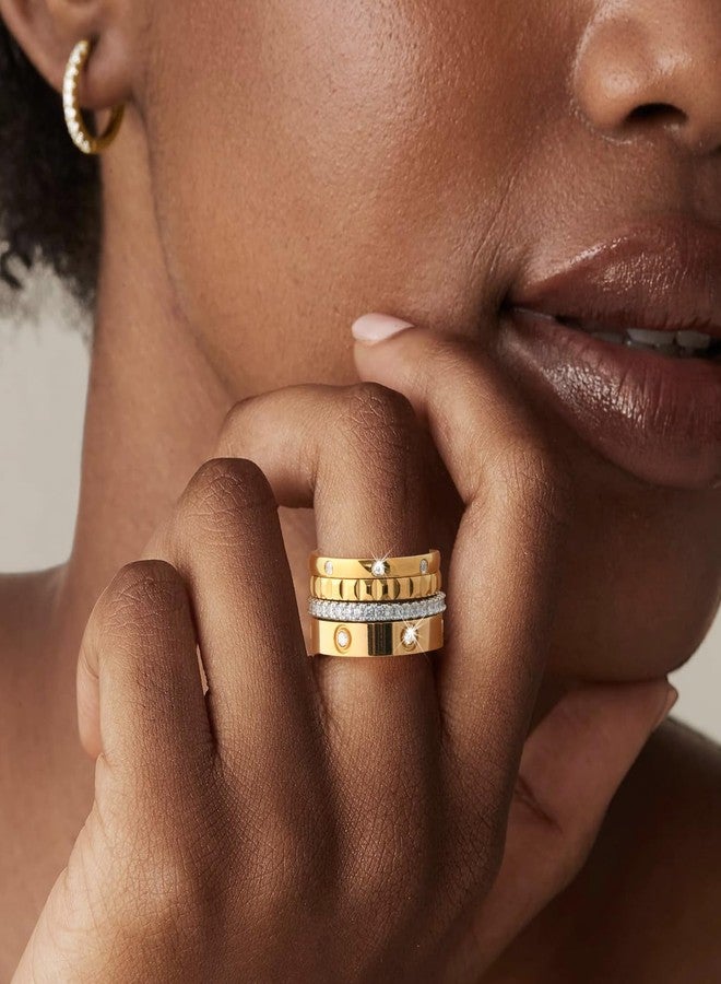 ام بيرينبو خواتم ذهبية قابلة للتكديس للنساء - طقم خواتم مطلية بالذهب عيار 18 قيراطًا، خواتم صداقة من الفولاذ المقاوم للصدأ غير قابلة للتشوه مرصعة بالزركونيا المكعبة، مجوهرات عصرية، هدايا حفلات أعياد الميلاد والكريسماس للصديقة مقاس 7 - Image 2