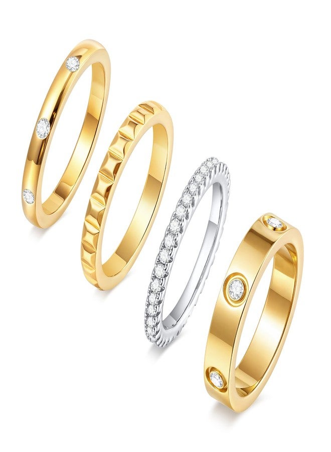 ام بيرينبو خواتم ذهبية قابلة للتكديس للنساء - طقم خواتم مطلية بالذهب عيار 18 قيراطًا، خواتم صداقة من الفولاذ المقاوم للصدأ غير قابلة للتشوه مرصعة بالزركونيا المكعبة، مجوهرات عصرية، هدايا حفلات أعياد الميلاد والكريسماس للصديقة مقاس 7 - Image 1