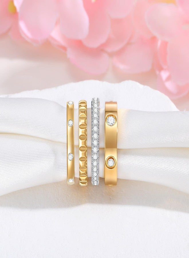 ام بيرينبو خواتم ذهبية قابلة للتكديس للنساء - طقم خواتم مطلية بالذهب عيار 18 قيراطًا، خواتم صداقة من الفولاذ المقاوم للصدأ غير قابلة للتشوه مرصعة بالزركونيا المكعبة، مجوهرات عصرية، هدايا حفلات أعياد الميلاد والكريسماس للصديقة مقاس 7 - Image 5