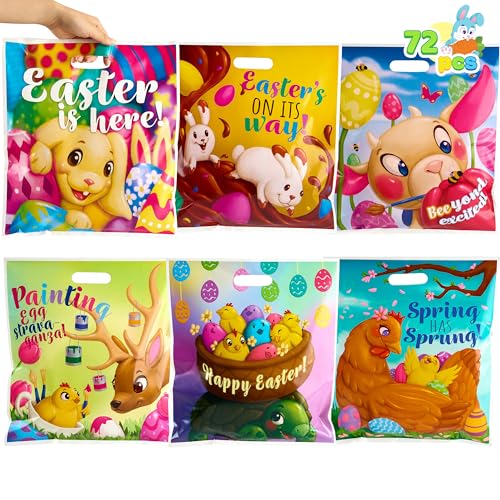 JOYIN 72 Pcs Easter Gift Bags 13" x 14.8", PE Goodie Bags Party Treat for Easter Egg Hunt, Kids Theme Party Favor Supplies - Image 1