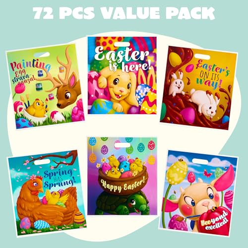 JOYIN 72 Pcs Easter Gift Bags 13" x 14.8", PE Goodie Bags Party Treat for Easter Egg Hunt, Kids Theme Party Favor Supplies - Image 2