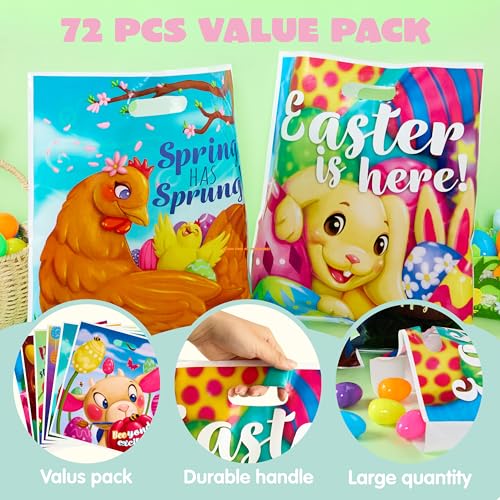 JOYIN 72 Pcs Easter Gift Bags 13" x 14.8", PE Goodie Bags Party Treat for Easter Egg Hunt, Kids Theme Party Favor Supplies - Image 3