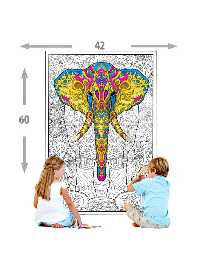 Young N Refined Giant Coloring Poster Of Elephant Motif With Flowers And Mandalas Collages ;Folded Version (42X60) - Image 3