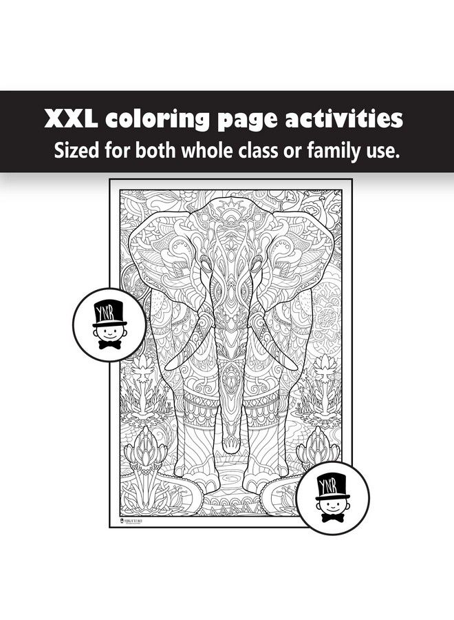 Young N Refined Giant Coloring Poster Of Elephant Motif With Flowers And Mandalas Collages ;Folded Version (42X60) - Image 5