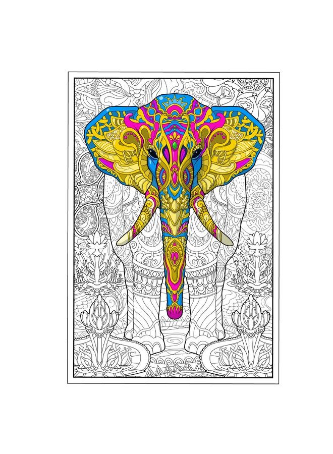 Young N Refined Giant Coloring Poster Of Elephant Motif With Flowers And Mandalas Collages ;Folded Version (42X60) - Image 2