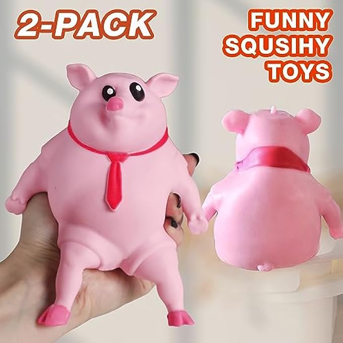CHEROSIN Cute Squishy Pig for Kids and Adults - 2Pack of Sensory Stress Relief Pig Squeeze Toys to Anxiety, Funny Stretch Animal Splat Toys Splashy Piggy Toy Easter Busket Stuffers for Autism & ADHD Kids - Image 3