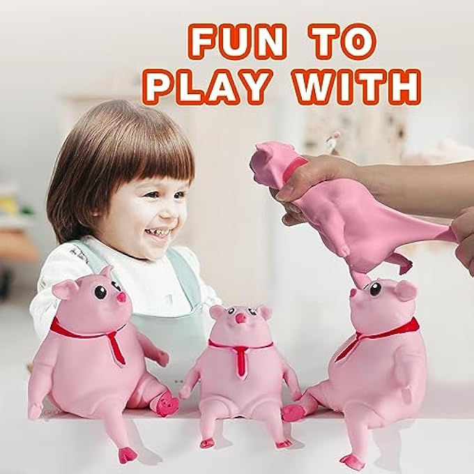CHEROSIN Cute Squishy Pig for Kids and Adults - 2Pack of Sensory Stress Relief Pig Squeeze Toys to Anxiety, Funny Stretch Animal Splat Toys Splashy Piggy Toy Easter Busket Stuffers for Autism & ADHD Kids - Image 5