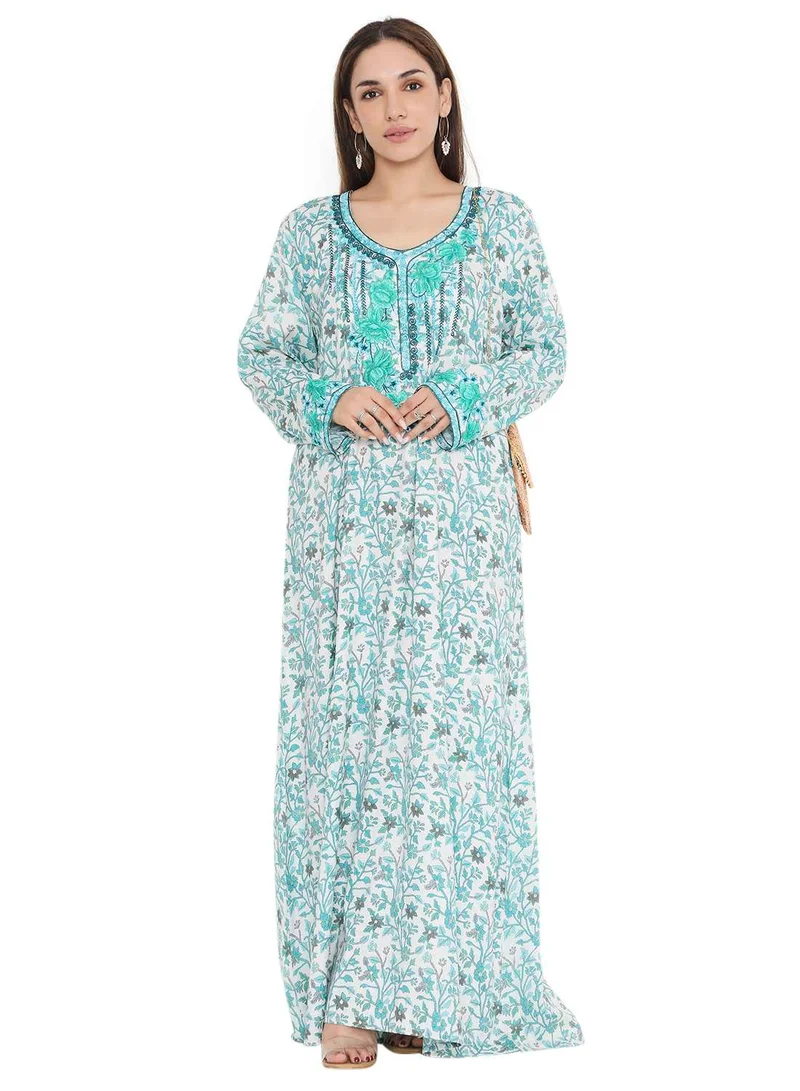 هانا آند سارا HIGH QUALITY VISCOSE JALBIYA WITH MULTICOLOR THICK THREAD EMBROIDERY ARABIC KAFTAN JALABIYA DRESS