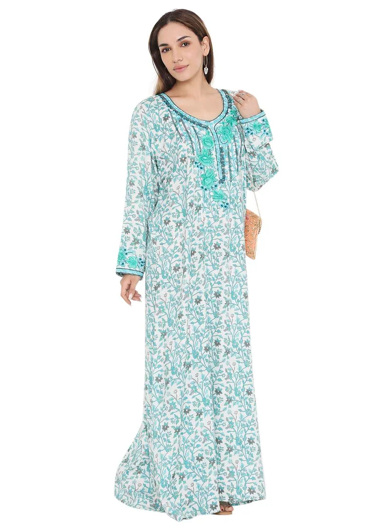 هانا آند سارا HIGH QUALITY VISCOSE JALBIYA WITH MULTICOLOR THICK THREAD EMBROIDERY ARABIC KAFTAN JALABIYA DRESS