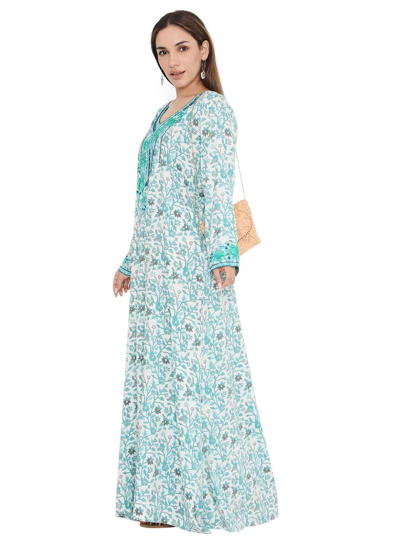 هانا آند سارا HIGH QUALITY VISCOSE JALBIYA WITH MULTICOLOR THICK THREAD EMBROIDERY ARABIC KAFTAN JALABIYA DRESS