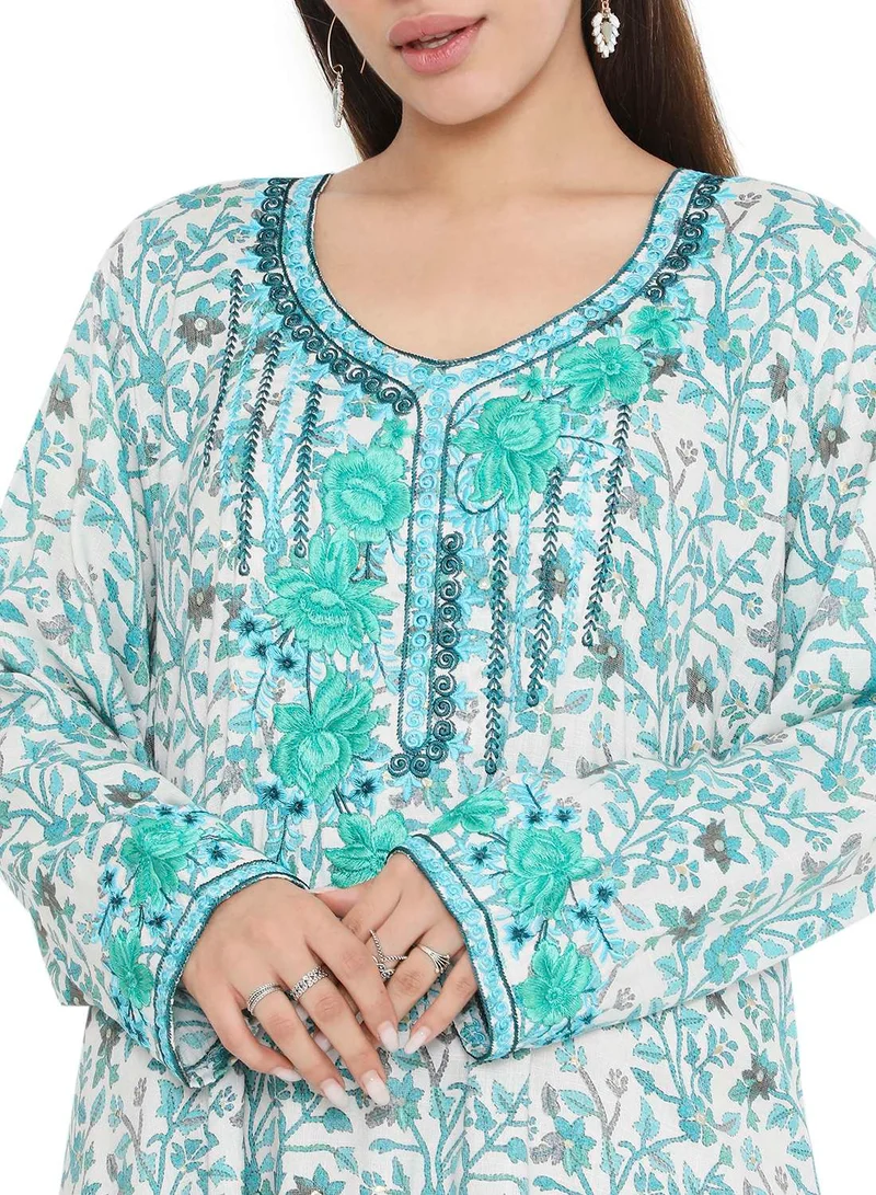 هانا آند سارا HIGH QUALITY VISCOSE JALBIYA WITH MULTICOLOR THICK THREAD EMBROIDERY ARABIC KAFTAN JALABIYA DRESS