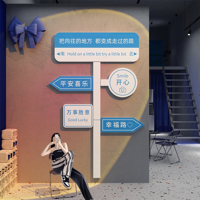 The Net Red Clock-In Po Area Is Arranged For Camping Wall Decoration, Road Signs, Milk Tea Shop, Bar Background Wall Ornaments, Stickers - Image 3