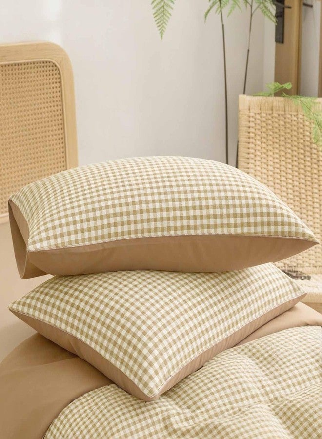 ETDIFFE Brown Grid Duvet Cover Queen Size, 3 Piece Tan Farmhouse Buffalo Check Gingham Geometric Pattern Printed Microfiber Comforter Cover Set, Taupe Soft and Lightweight Plaid Bedding Quilt Cover - Image 4