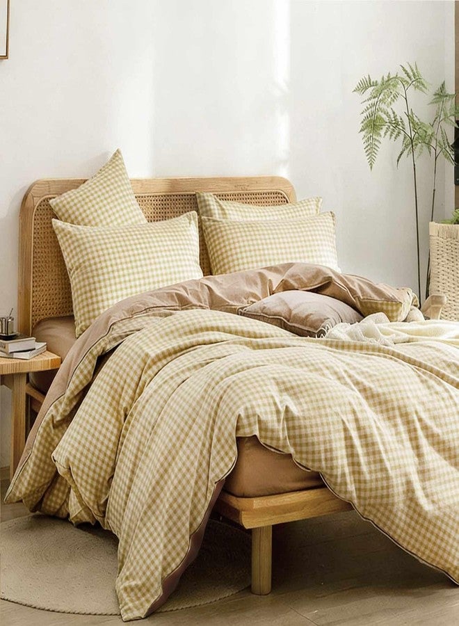 ETDIFFE Brown Grid Duvet Cover Queen Size, 3 Piece Tan Farmhouse Buffalo Check Gingham Geometric Pattern Printed Microfiber Comforter Cover Set, Taupe Soft and Lightweight Plaid Bedding Quilt Cover - Image 2