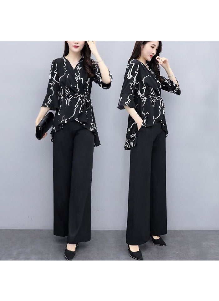 Generic Plus Size Plus Size Summer Fashionable Two-Piece Set For Women 2023 New Style Slimming Ensemble Elegant And Stylish Middle Ag... Main picture color 