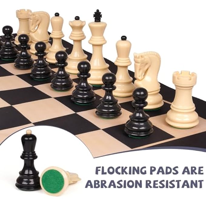 Agirlgle 20 Tournament Chess Set for Adults and Kids Foldable Silicone Chess Board Game Chess Pieces 38 King Height Portable Travel Chess Set Storage Bag for Outdoor Family Vintage Board Game - Image 4