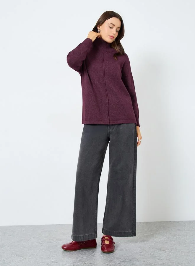 Styli Burgundy Turtle Neck Relaxed Fit Knit Top