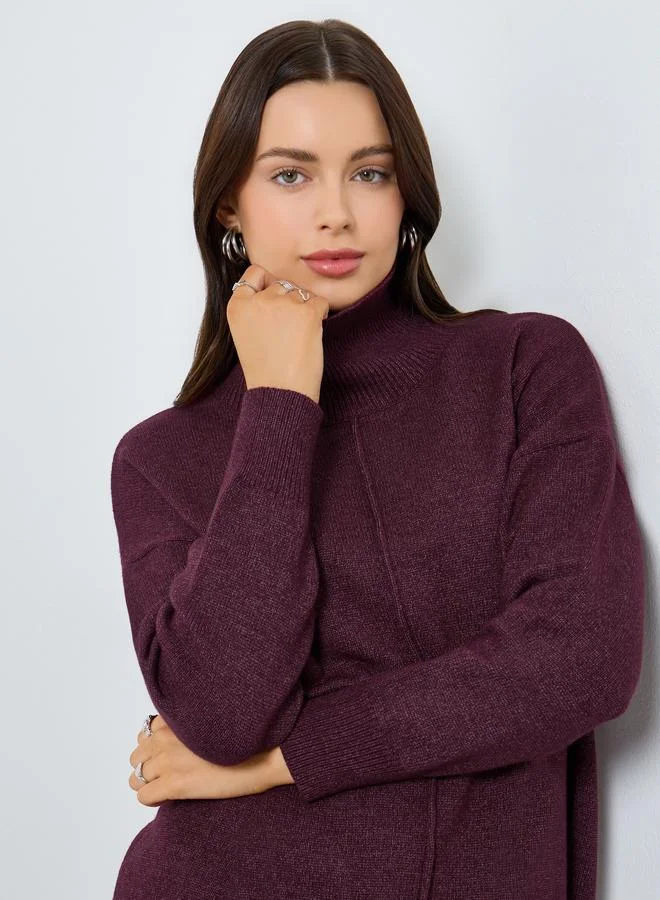 Styli Burgundy Turtle Neck Relaxed Fit Knit Top