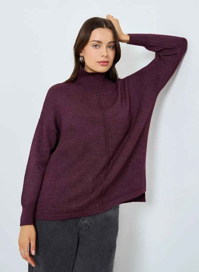 Styli Burgundy Turtle Neck Relaxed Fit Knit Top