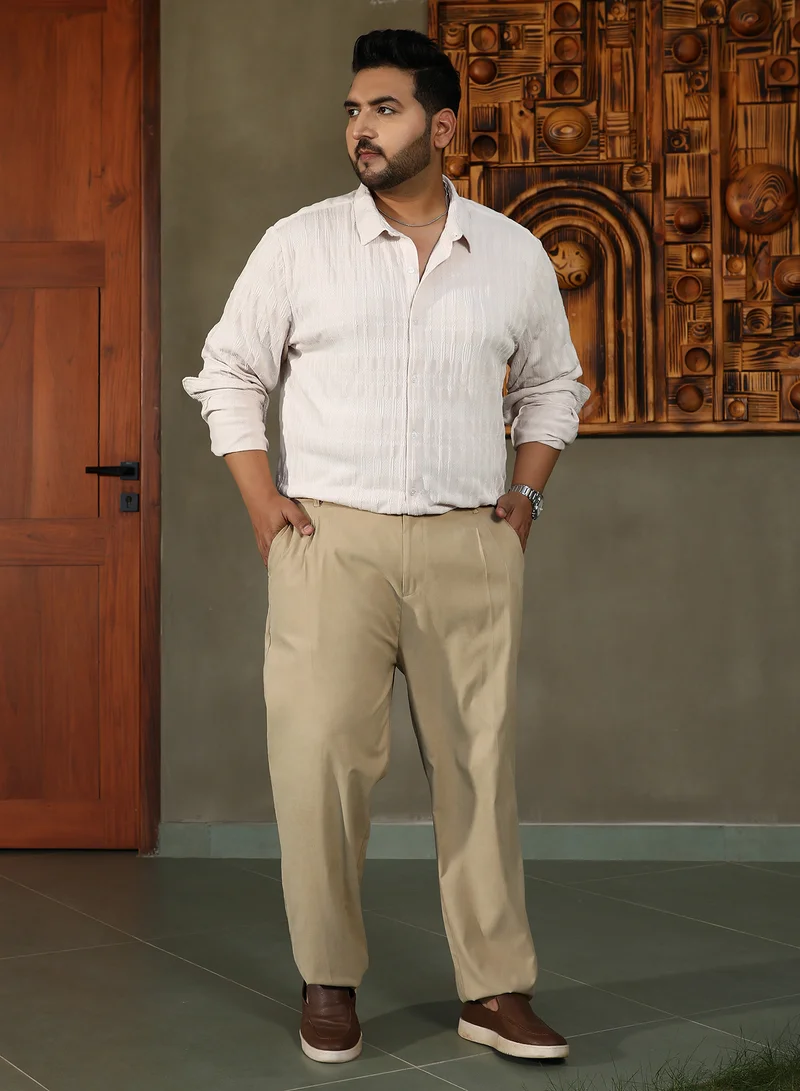 Instafab Plus  Instafab Plus Men's Saltbox Beige Braided-Knot Tactile Shirt For Casual Wear | Spread Collar | Long Cuffed Sleeves | Button Closure | Plus Size Shirt Crafted With Comfort Fit For Everyday Wear for Men | Best Price UAE