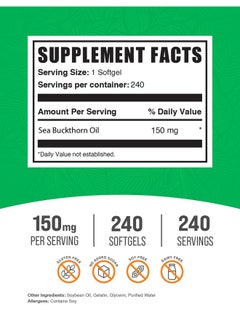 BulkSupplements.com Sea Buckthorn Oil Softgels - Sea Buckthorn Oil Supplement, Omega 7 Supplement, Herbal Supplement - Gluten Free, 1 Softgel (150mg) per Serving, 240 Softgels (Pack of 1) - pzsku/Z6ACCA713B50E06373D61Z/45/_/1740202484/b83fdd61-47cb-4f4e-ae8d-4183e9b4ed15