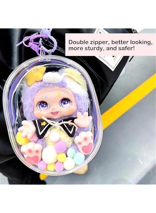 Arabest BJD Doll Clear Display Bag, Portable Figures Storage Bag with Keychain, Mini Doll Hanging Box, Double Zipper Closure Dustproof Case for Plushies (Elliptic box-pink 19cm)  - Image 3