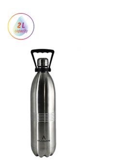 Atlasware Water Bottle with a Capacity of 2000 ml, Stainless Steel Water Bottle that keeps Cold for 130 Hours and Keeps Heat for 52 Hours, Silver  - Image 2