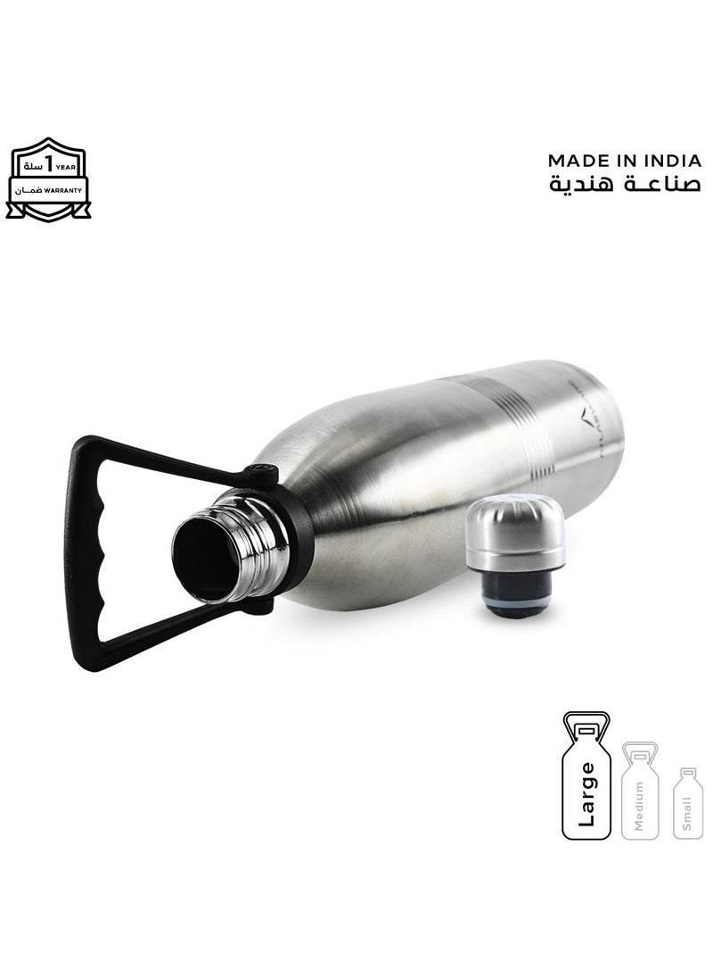 Atlasware - Water Bottle with a Capacity of 2000 ml, Stainless Steel Water Bottle that keeps Cold for 130 Hours and Keeps Heat for 52 Hours, Silver - Image 1
