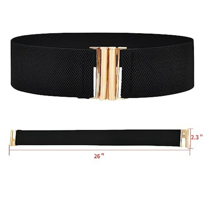 Women's Elastic Belt for Dresses Vintage Stretchy Waist Stretchy Belts for Women Vintage Elastic Waist Belts Fashion Cinch Waistband Belts Dress Belt Corset Belt with Interlock Buckle, One Size - Image 2