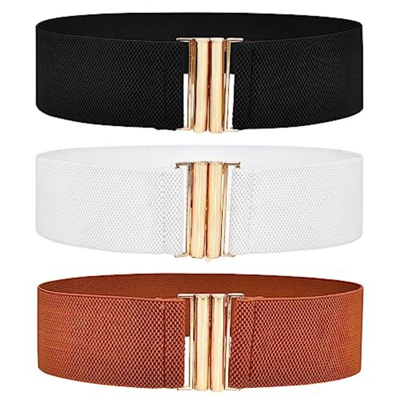 Women's Elastic Belt for Dresses Vintage Stretchy Waist Stretchy Belts for Women Vintage Elastic Waist Belts Fashion Cinch Waistband Belts Dress Belt Corset Belt with Interlock Buckle, One Size - Image 1
