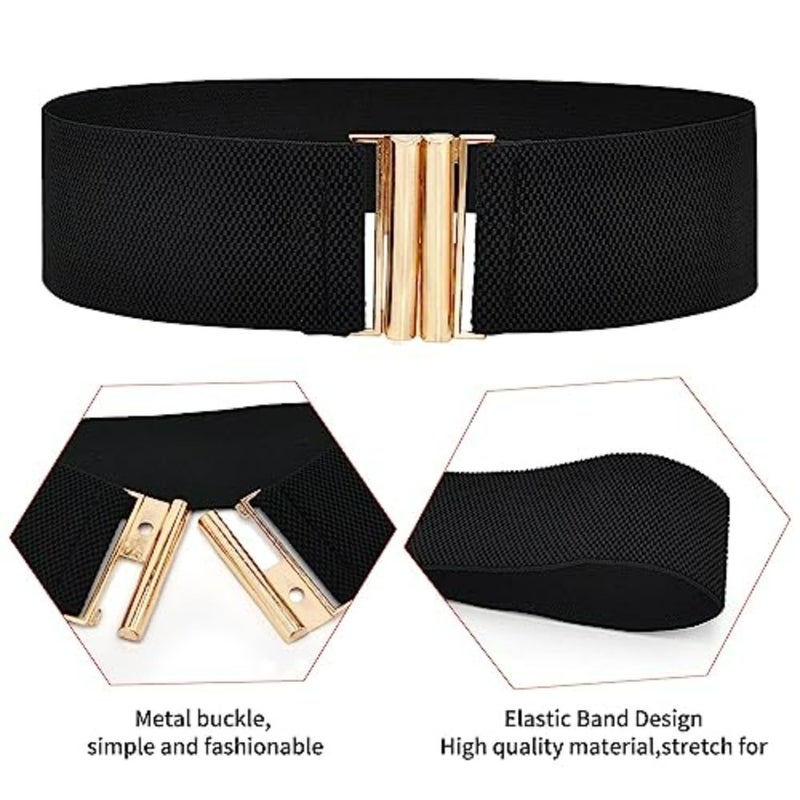 Women's Elastic Belt for Dresses Vintage Stretchy Waist Stretchy Belts for Women Vintage Elastic Waist Belts Fashion Cinch Waistband Belts Dress Belt Corset Belt with Interlock Buckle, One Size - Image 4