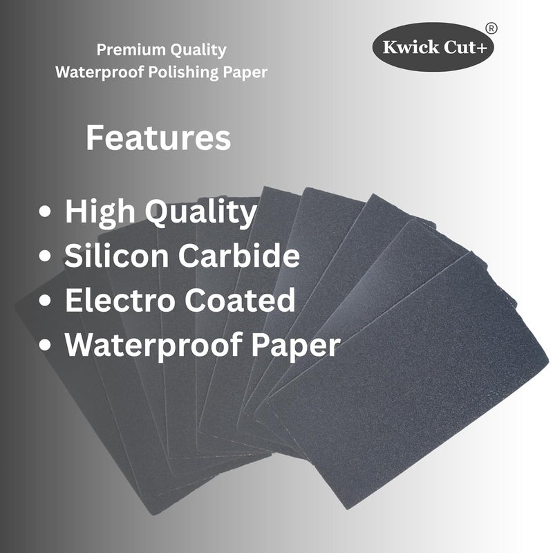 KWICK CUT + + 80 Grit Waterproof Abrasive Sheets | Pack of 10 | 120mm x 230mm (12cm x 23cm) | Silicon Carbide Sanding Sheets for Metal, Wood, Paint & Rust Removal | Electro Coated Emery Paper Sheets - Image 4