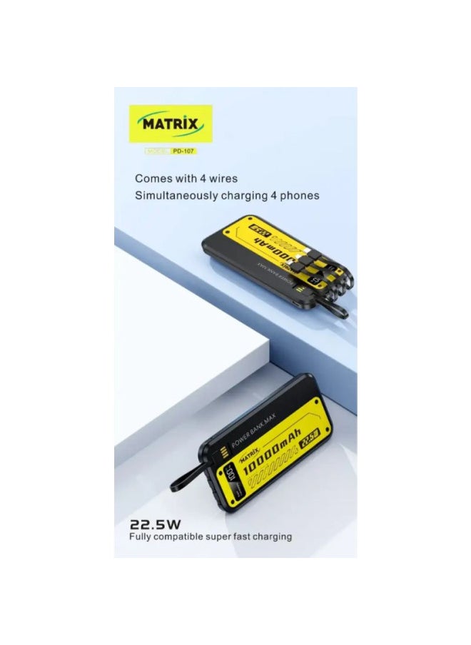 MATRIX Matrix Power Bank with 4 Wires and Handle - 10000 mAh - Black and Yellow - PD107  - Image 1